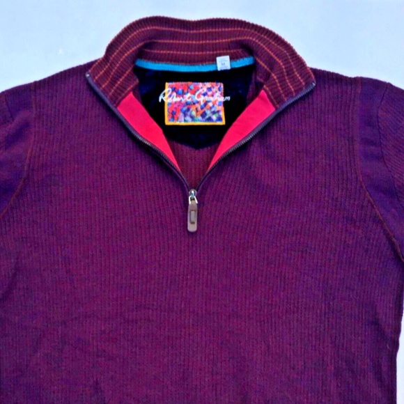 Robert Graham 1/4 zip  purple 100 % wool textured stripes pullover  Sz M - Picture 11 of 11